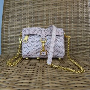 Rebecca Minkoff Mini Pink Snake Embossed Leather Crossbody Bag Gold Hardware